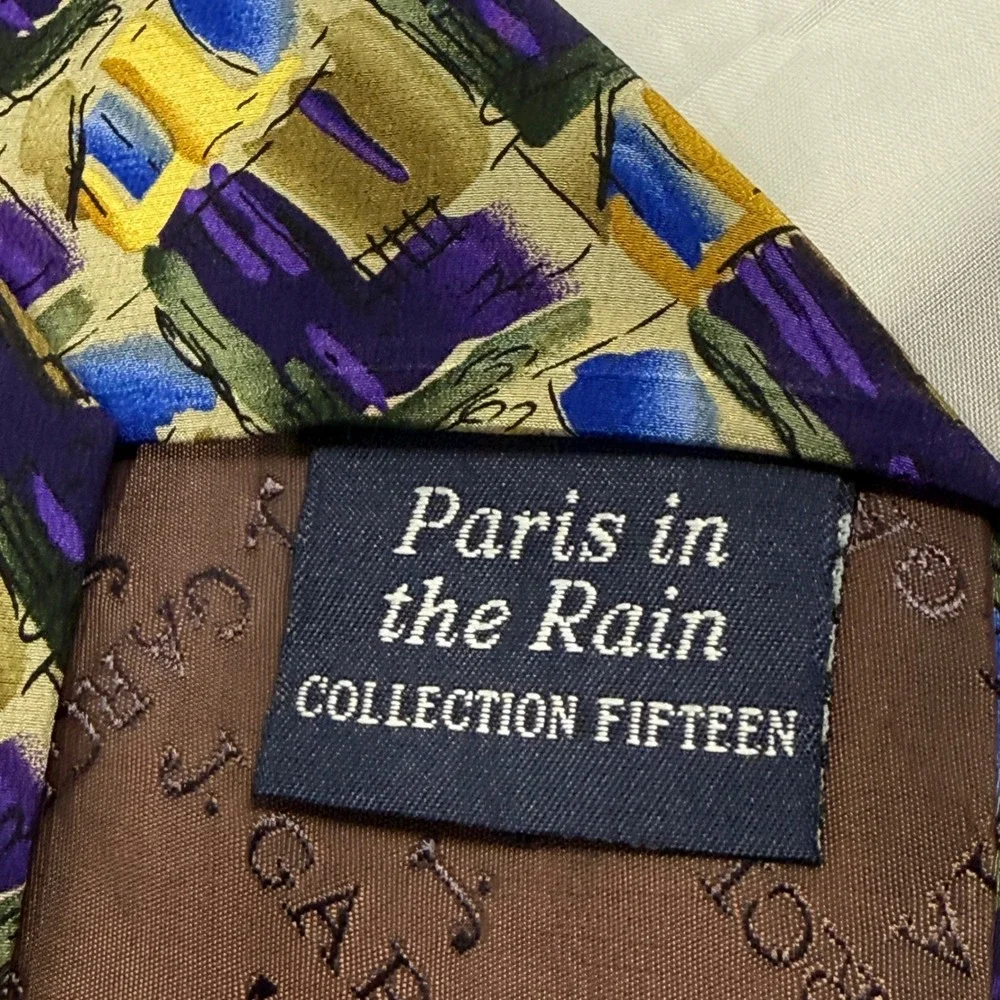 J. Garcia OS Tie Mens Multicolor Paris in the Rain‎ Collection 15 Silk Abstract